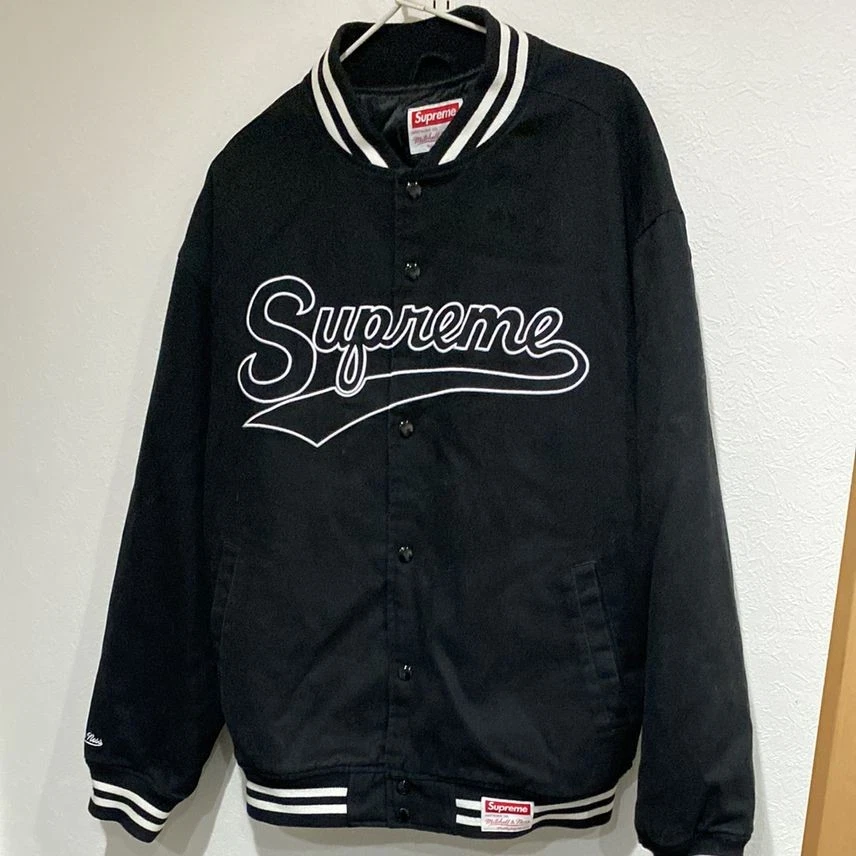Veste universitaire Supreme / Mitchell Ness Doughboy en sergé noir