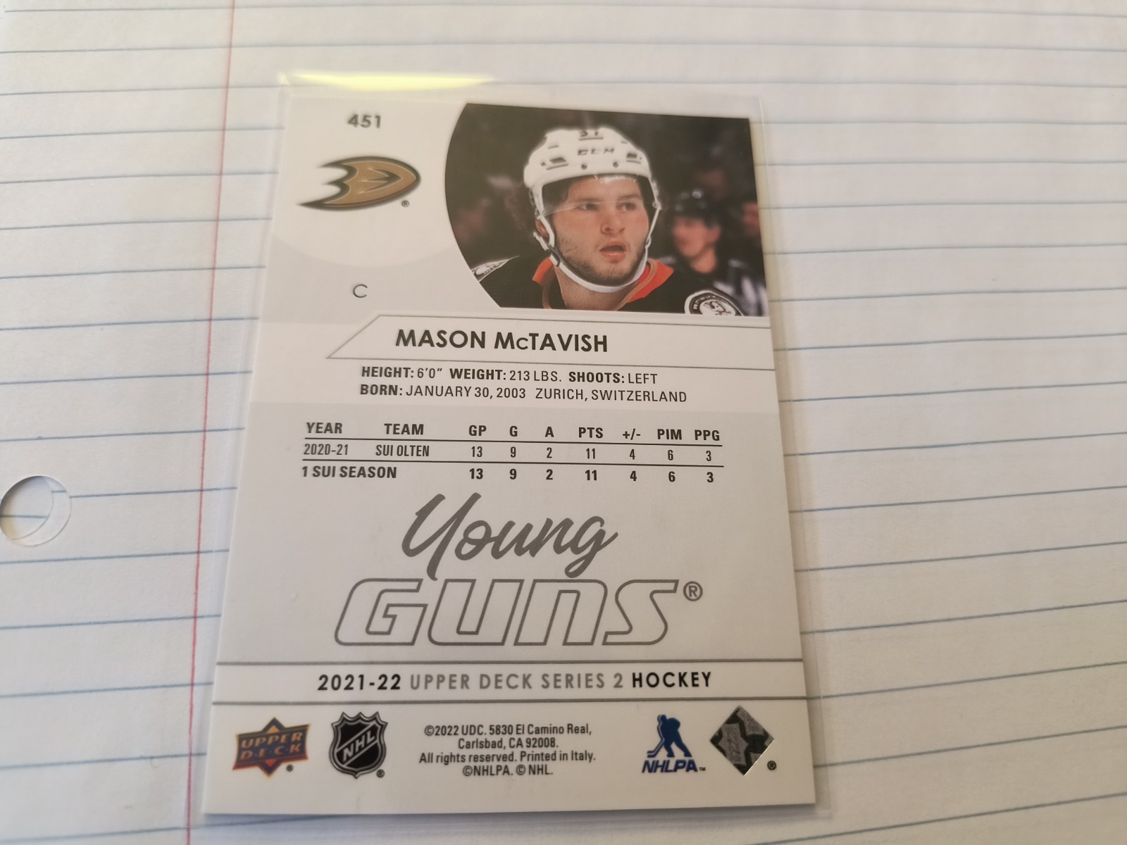 2021-22 Upper Deck Series 2 - Young Guns Mason McTavish #451 (RC)