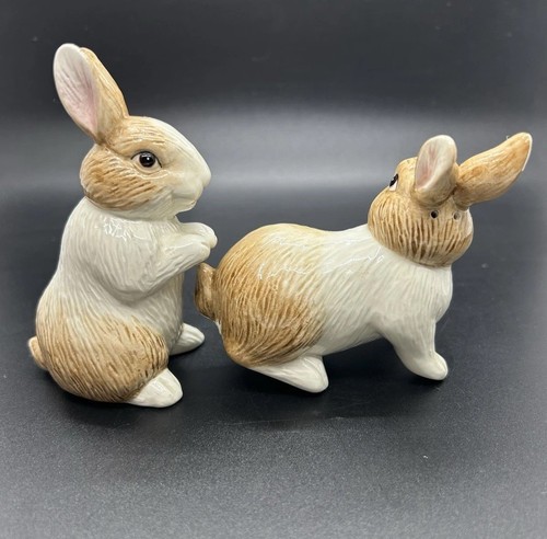 Bunny Salt & Pepper Ceramic Shakers Fitz & Floyd Vintage 90's Brown & White BN13 - Picture 6 of 10