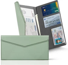 Leather Car Registration and Insurance Holder with Magnetic -Sage Green
