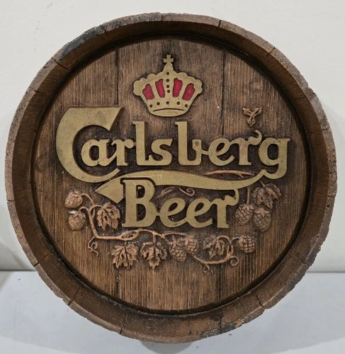 Vintage Carlsberg Beer Barrel 12" Keg Style Counter Top Display Sign Faux Wood