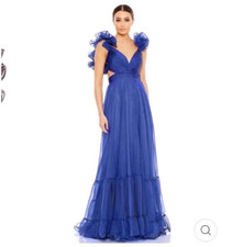 Mac Duggal 67911 Rosette Chiffon Cutout Empire Waist Gown Sz 2 Cobalt Blue