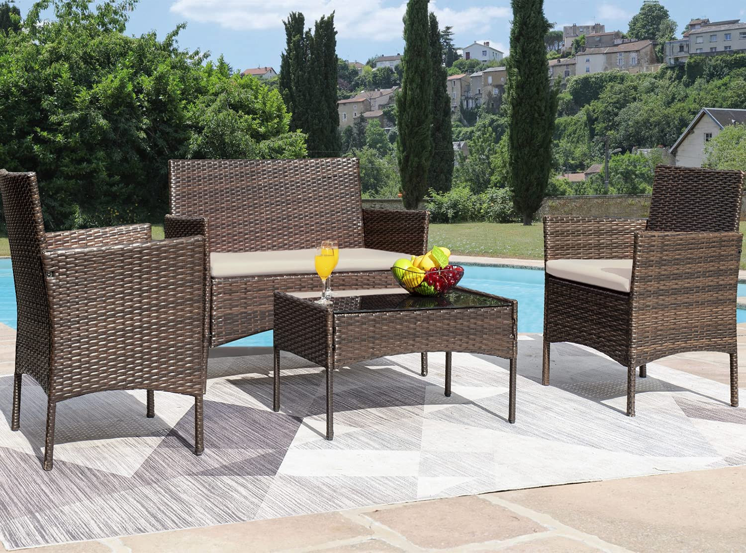 Greesum Patio Furniture 4 Pieces Conversation Sets Outdoor Wicker Rattan Chairs  thumbnail 2
