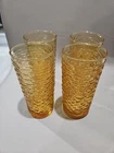 Vintage Anchor Hocking Honey Gold Crinkle 6.5 Glass Set of 4