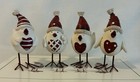 Christmas Snow Heart Birds 4 Coldwater Creek Red Santa Hats Wire Feet with Box