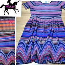 Lularoe Amelia 2X Plus Size multicolored horizontal Lines with Different Bottom