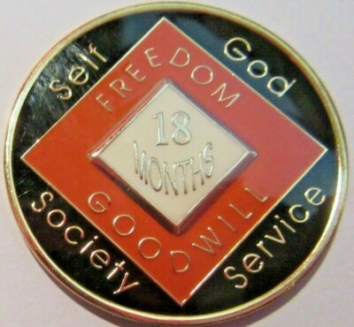 Narcotics Anonymous Orange Black 18 MONTH NA Medallion Token Chip Coin  Clean