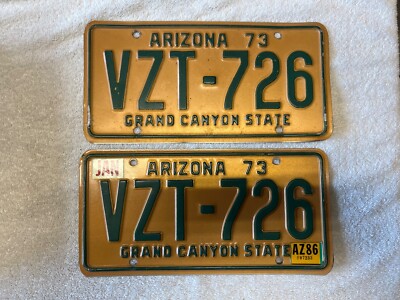 G ページ 1973 Arizona License Plate PAIR - VZT 726 - Man Cave - Collectible