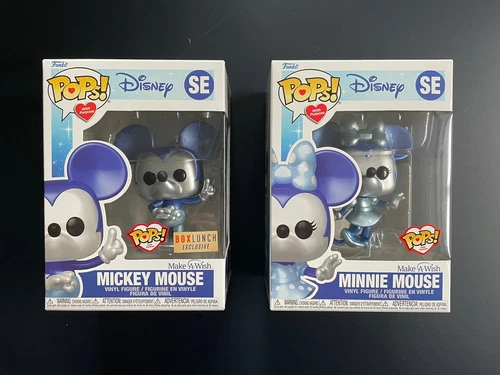 Bundle! Funko Pop Make a Wish Mickey Mouse BoxLunch & Minnie Mouse Metallic Blue