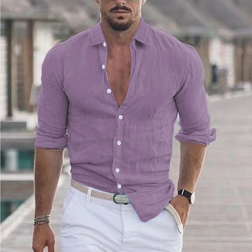Men's Spring And Summer New Cotton Hemp New Men's Cool Long Sleeve Shirt - Picture 35 of 35