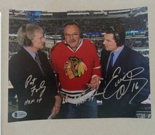 Dick Butkus, Pat Foley, Eddie Olczyk Signed 8x10 Photo Beckett  BEARS BLACKHAWKS