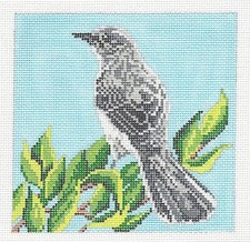 Mockingbird Bird 5" Sq. HP 18m Needlepoint Canvas by Needle Crossings RETIRED 