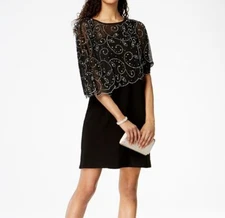 $119 Msk Women's Black Silver Embellished Ruffle Asymmetrical Dress Size M