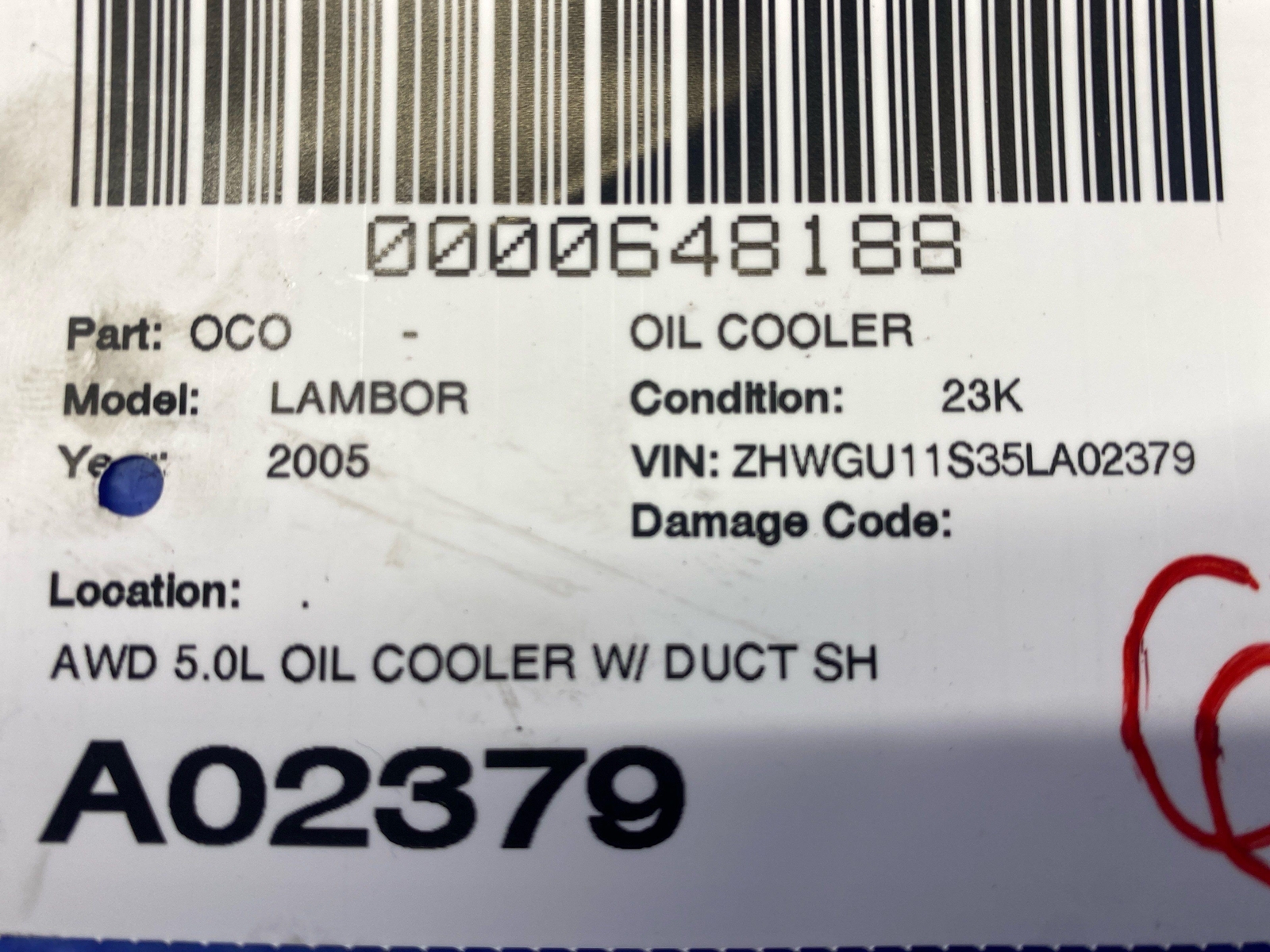 2003-2008 LAMBORGHINI GALLARDOAWD 5.0L OIL COOLER W/ DUCT SHROUD TRIM OEM