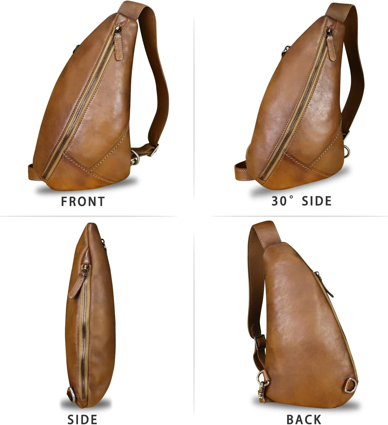 LRTO Genuine Leather Sling Bag Crossbody Motorcycle Bag Handmade Chest