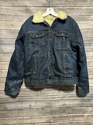 VINTAGE Key Imperial Jacket Mens Sz 44 Denim Sherpa Lined Trucker Western Cowboy