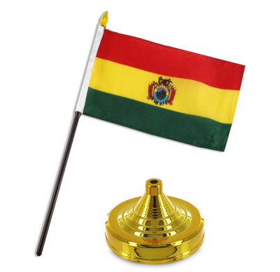 Bolivia 4''x6'' Flag Desk Set Table Stick Gold Base