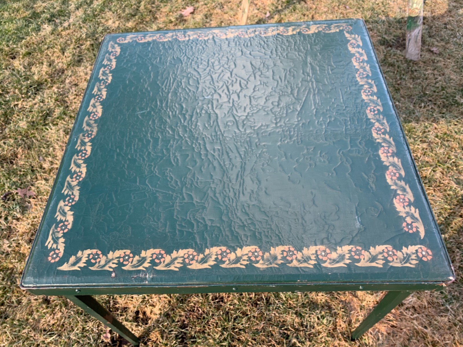 Vintage Antique Wood Folding Game/Card Table Old World Art Padded