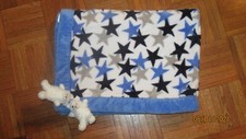 Okie Dokie JC Penney Navy Blue Grey White Stars Baby Blanket Bears Are Attached