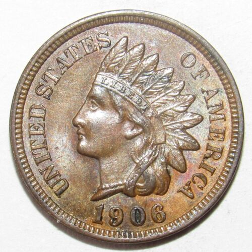 1906 Indian Head Cent 4 Diamonds W/Red Traces UNC (P149) - Afbeelding 1 van 2