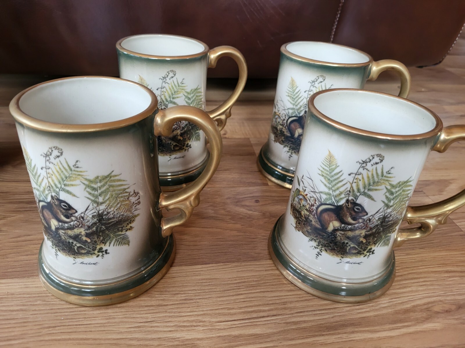 Vintage 1976 Creations Jim Beam Litho James Lockhart Squirrel Decanter & Mugs