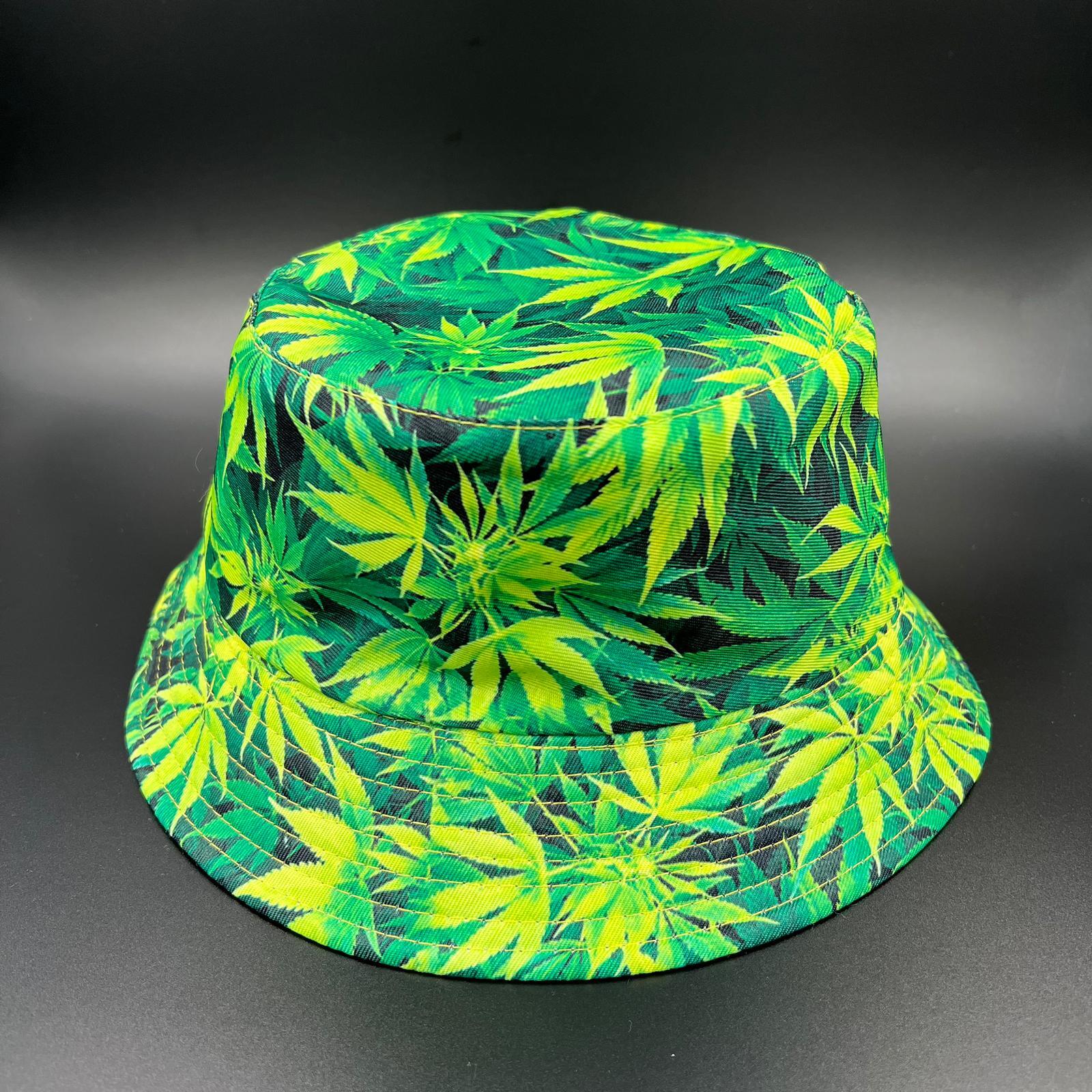Reversible green leaves print bucket hat for summer sun protection-image