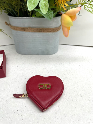 Salvatore Ferragamo Red Heart Saffiano Leather Hard Coin Purse | eBay