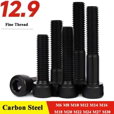 GOO BETTTER Tornillos de cabeza de tapa negra de rosca fina M6 - M30 pernos de enchufe Allen de alta resistencia 12,9