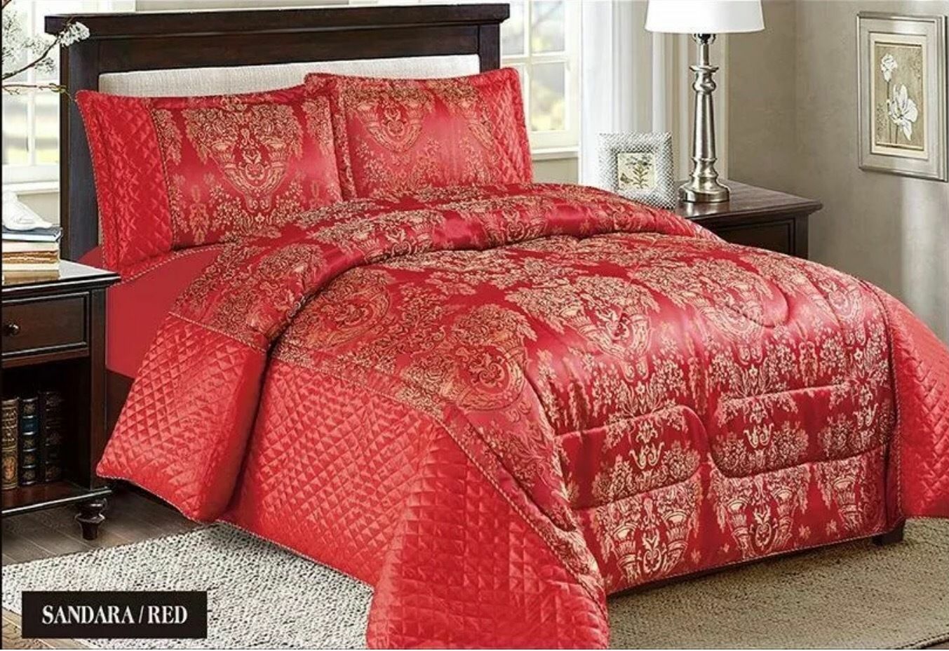 3 Piece Bedspread Comforter Set Jacquard Quilted Throw Bedding Set