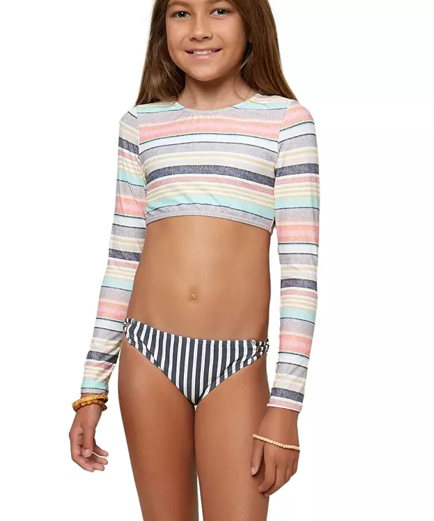 O'Neill Kids Cruz Stripe Long Sleeve Crop Top Set (Little Kids) Size 6  E1158