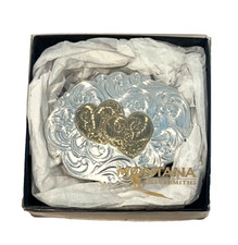 MONTANA SILVERSMITHS TWO TONE GOLD SILVER DOUBLE HEART DESIGN BELT BUCKLE NIB