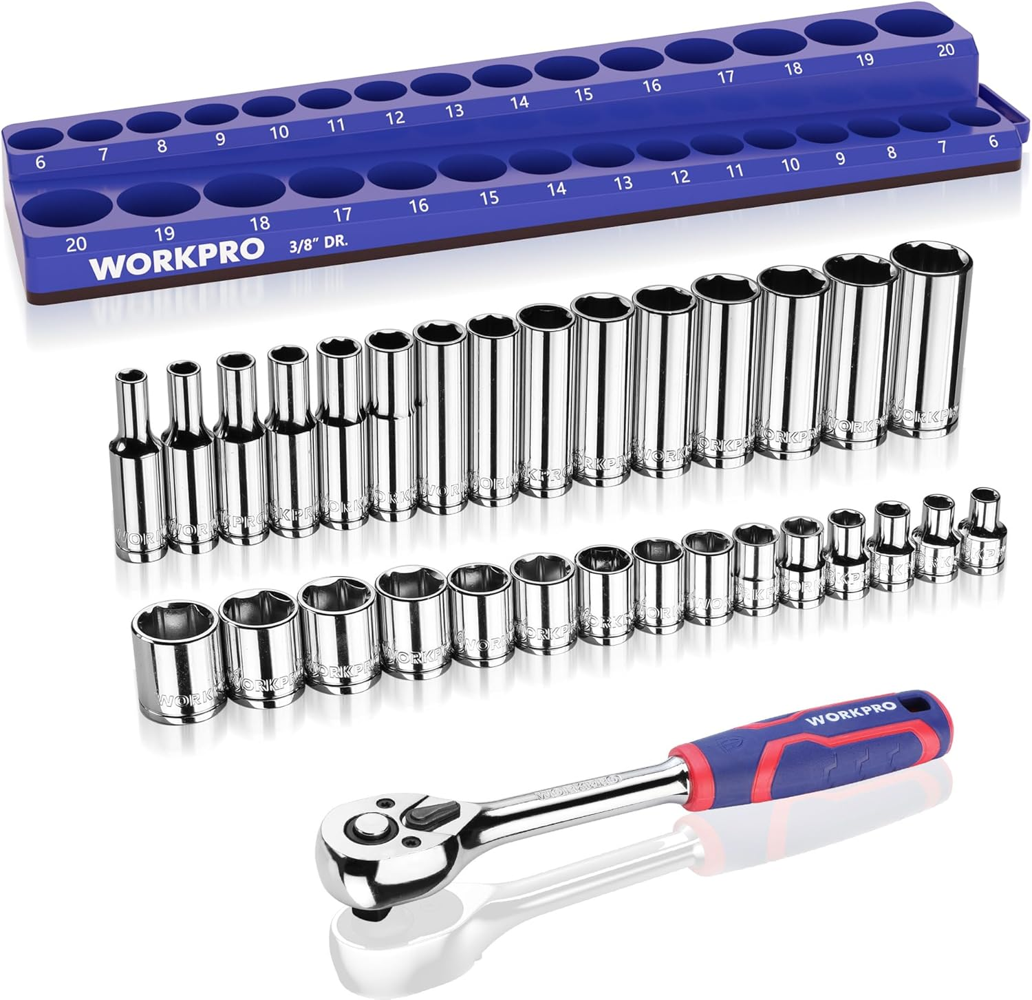 32-Piece 3/8-Inch Drive Metric Sockets and Ratchet-Including 30 Metric Deep and
