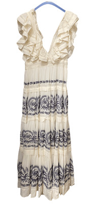 Ulla Johnson Maxikleid Baumwolle Rüschen bestickt Gr. 2 (UK 6/8)