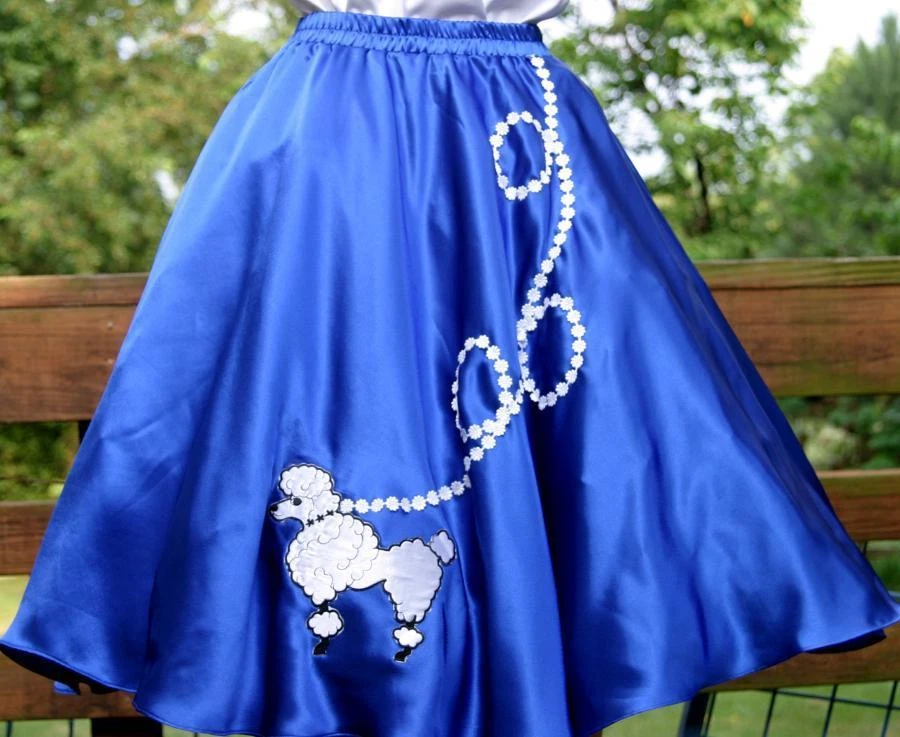 Falda Caniche Azul SATINADO _ Talla Adulto GRANDE _ Cintura 35"- 41" _ Longitud 25" Foto 2 de 2