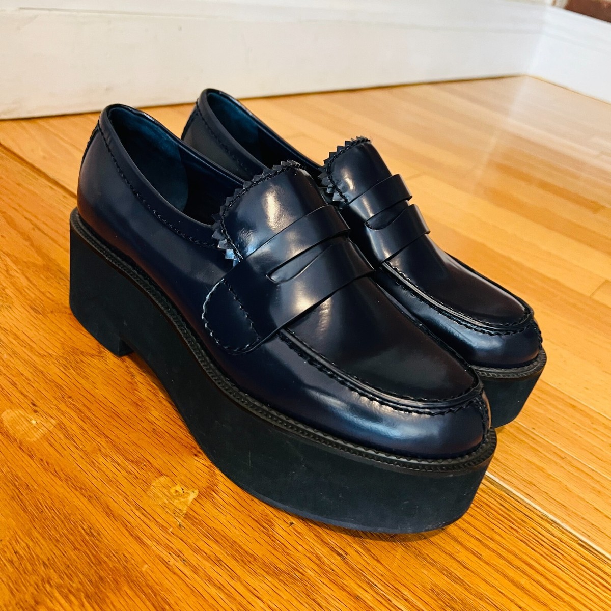 Jil Sander Navy Blue Leather Platform Shoes Eur 38.5 US 8 Jil Sander Navy Blue Leather Platform Shoes Eur 38.5 US 8