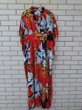 Vintage 70s Caftan Lounge Dress Wild Colorful Large Floral Polyester