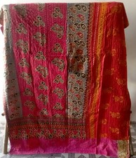 Vintage Kantha Quilt Throw Indian Handmade Bedspread Cotton Blanket Ralli Gudari