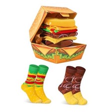 Funny Burger Hot Dog Tacos Popcorn Socks Box -Easter Medium-Large Men Burger a