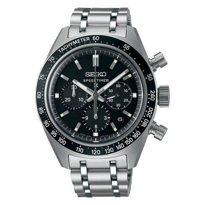 Seiko Prospex Speedtimer Edelstahl Automatik 42 mm schwarzes Zifferblatt Uhr ...