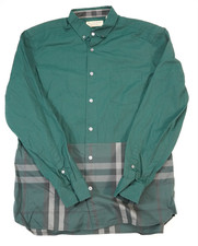 Burberry Mens Large Green Check Shirt Button-Up Long Sleeve Split Plaid