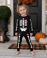 Carter's 3T Halloween Skeleton Pajama Set Glow in Dark Pink Hearts Cotton NWT