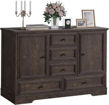 Sideboard Buffet Cabinet with 5 Drawers 2 Doors Kitchen Storage Wood Coffee Bar