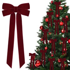Christmas Velvet Ribbon Bows - 12Pcs Burgundy Tree, Wreath Garland Door, Decor