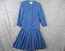 Vintage Pendleton 2 Pieces Suit Set Women Size 4 Plaid Wool Blazer Skirt USA 80s
