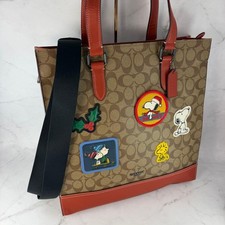 Coach x Peanuts Signature Tote Bag Snoopy Patch 2Way CE948 Brown
