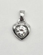 Sterling Silver Petite Heart Pendant CZ Center 1.6g   Sparkling Open Heart