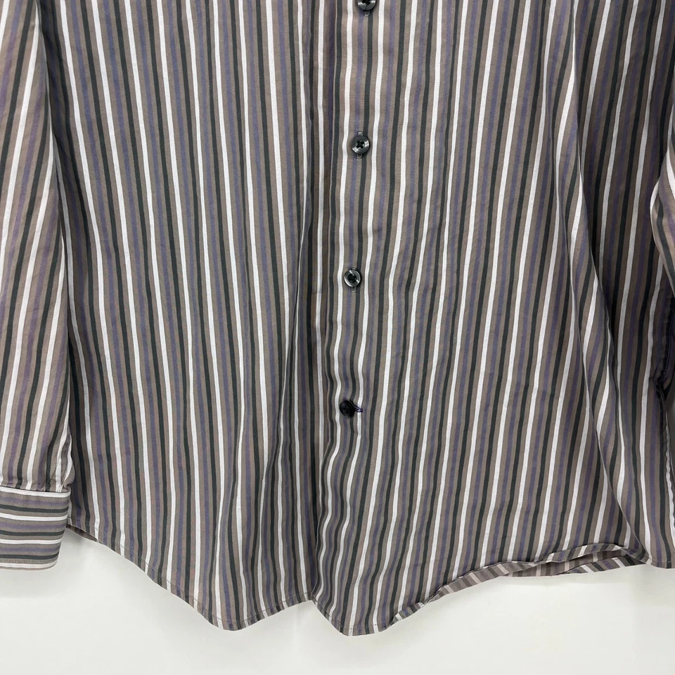 Gap Long Sleeve Button Shirt Men's M Gray Purple Vertical Striped Vtg Y2K Cotton - Image 3 of 4