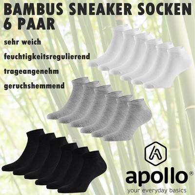 APOLLO Unisex Sneaker Socken sehr weich langlebig robust Bambus | 6 Paar