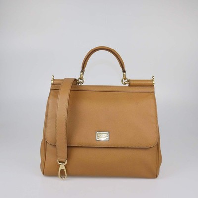 Dolce & Gabbana Brown Leather Large Miss Sicily Top Handle Bag
