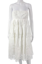 Tibi Mujer Línea A Solero Blanco Floral Algodón Sin Mangas Cremallera Corto Talla 6